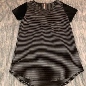 Black and white striped dress leather cap sleeves